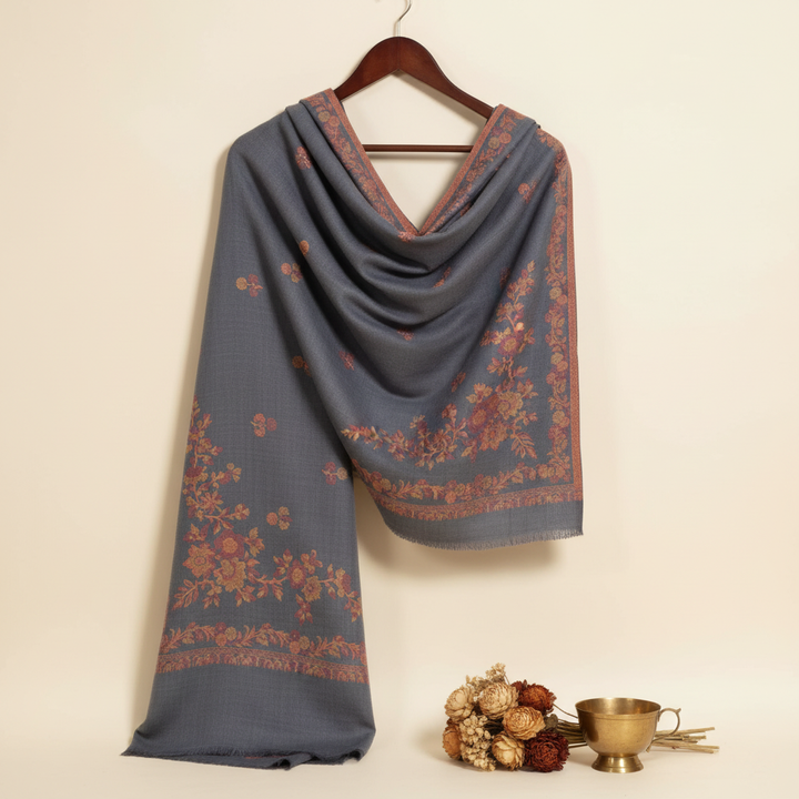 Slate Blue Pashmina Shawl - Detail Close-up