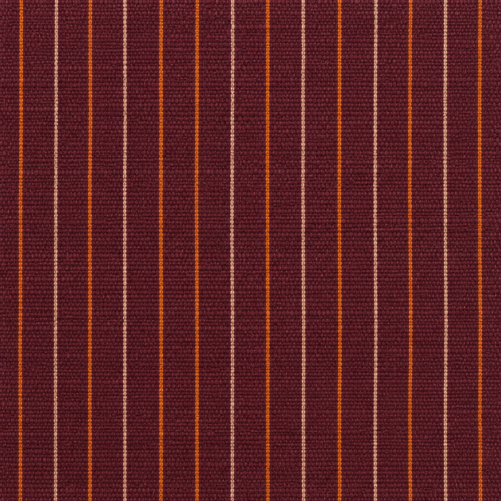 Close-up of cream and orange pinstripes on plum cotton saree