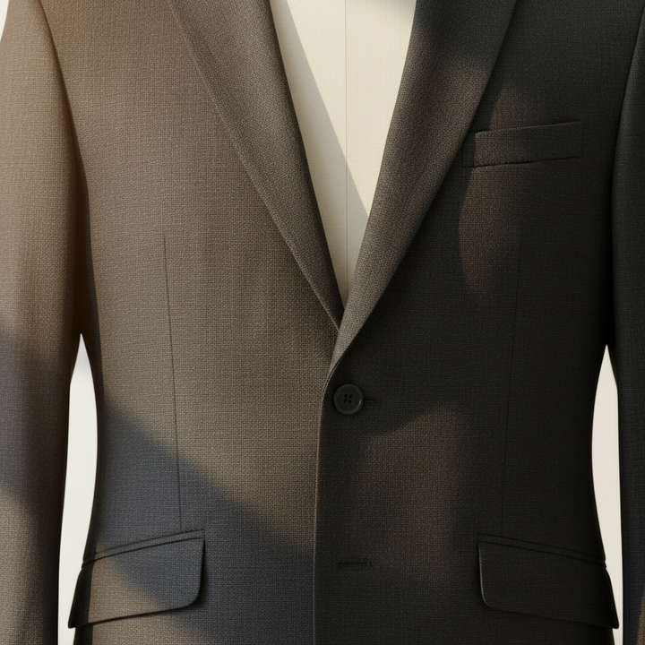 Close-up of suit lapels and buttons