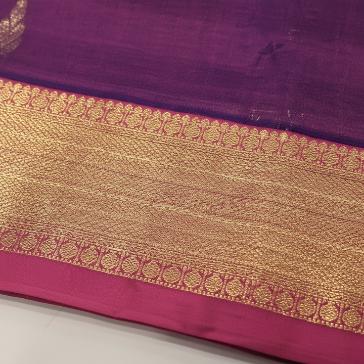 Kanchipuram Saree Border Close-up — Gold Zari with Magenta Edge
