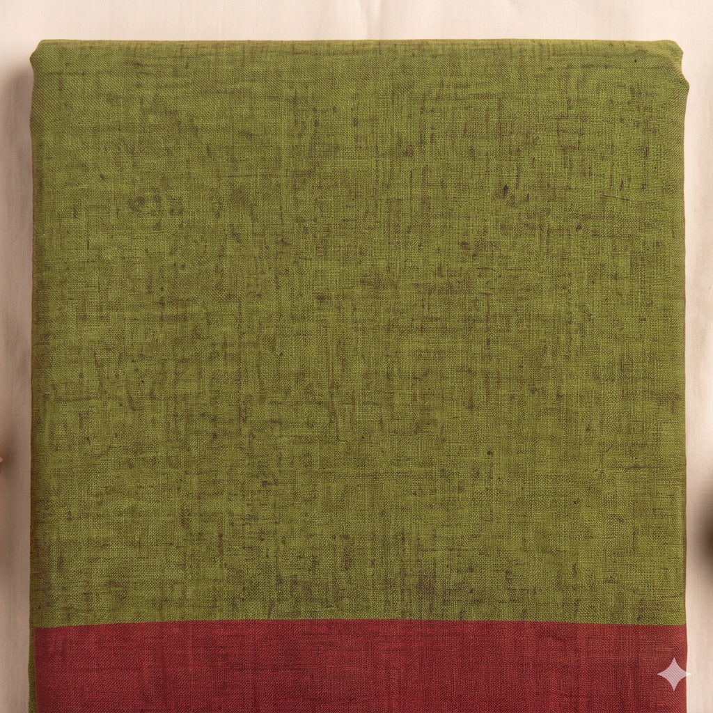 Olive green cotton dance saree body with subtle dark detailing, close-up