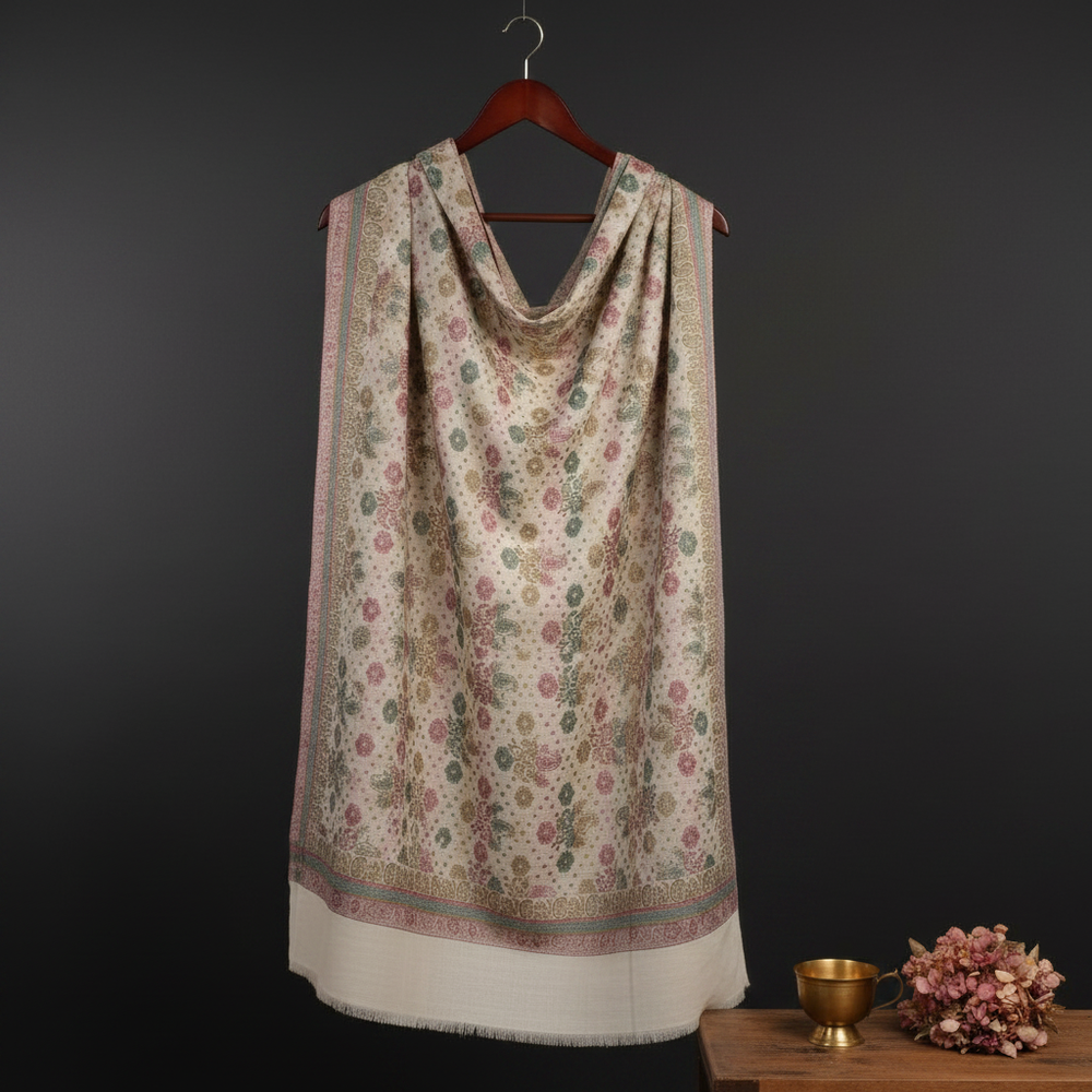 Ivory Pashmina Blend Shawl - Three Quarter Angle Dark Background