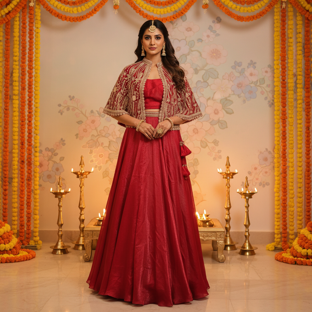 Red Embroidered Cape Crop Top - Naming Ceremony Setting 1