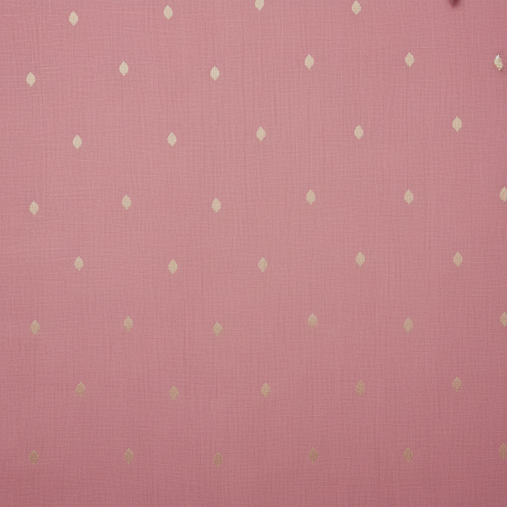 Close-up of the rose pink Banarasi silk saree body with delicate beige-gold woven motifs