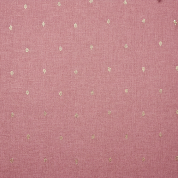 Close-up of the rose pink Banarasi silk saree body with delicate beige-gold woven motifs