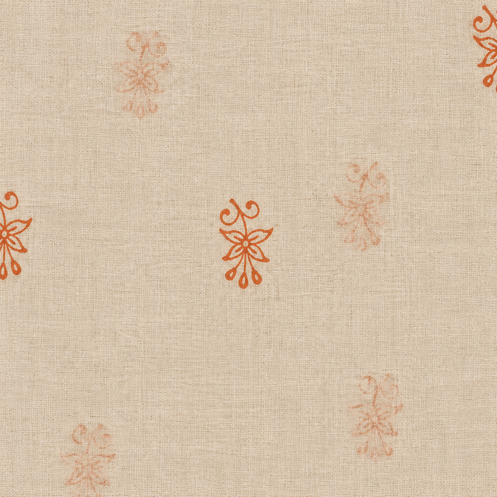 Close-up of orange floral buta on cream cotton saree body
