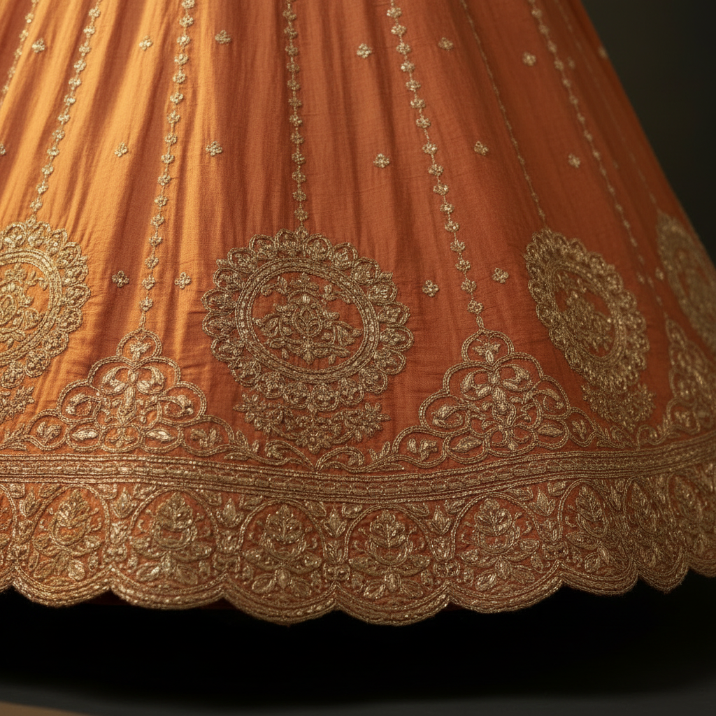 Skirt motif close-up - Gold Zari Embroidery