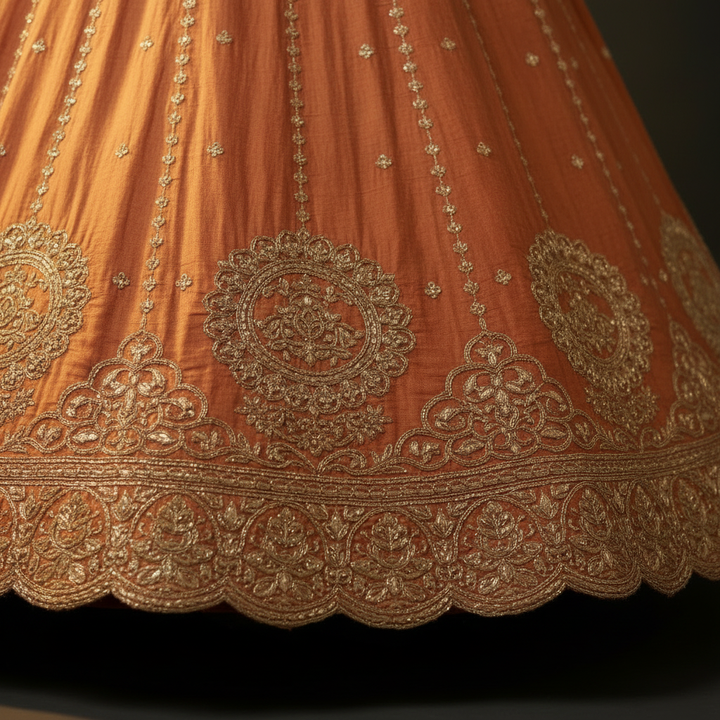 Skirt motif close-up - Gold Zari Embroidery