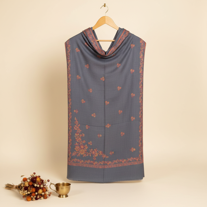 Slate Blue Pashmina Shawl - Front Angle