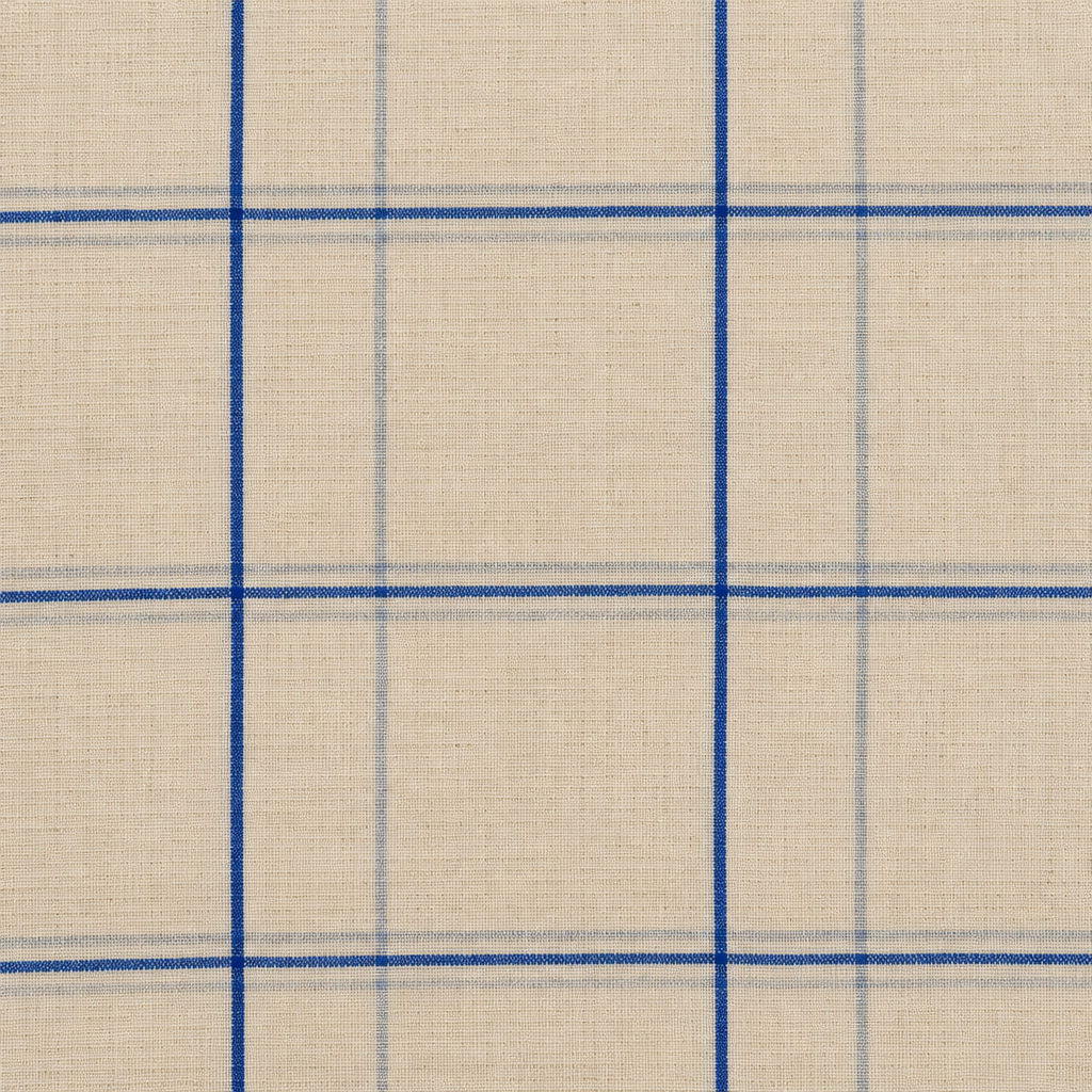 Close-up of blue checks on cream cotton saree body