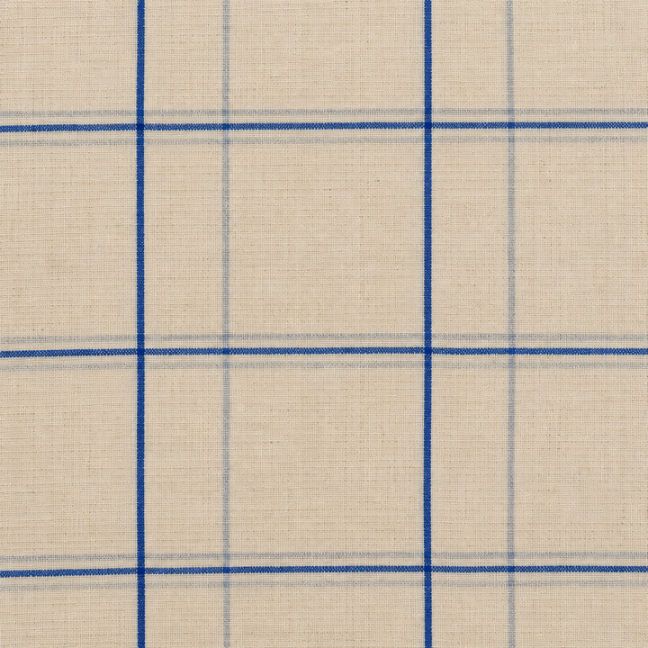 Close-up of blue checks on cream cotton saree body