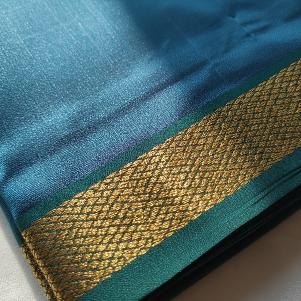 Mix Silk Dhoti gold zari border close-up