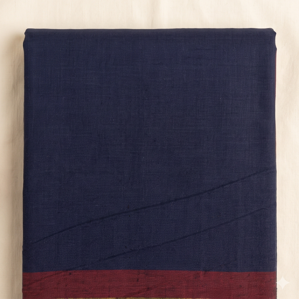 Plain navy blue cotton dance saree body close-up