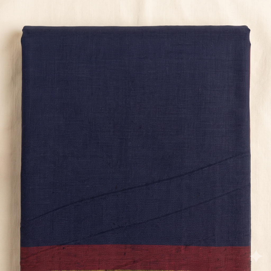 Plain navy blue cotton dance saree body close-up