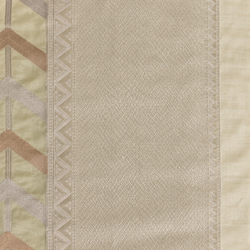 Pastel green saree light gold-toned pallu and pale edge close-up