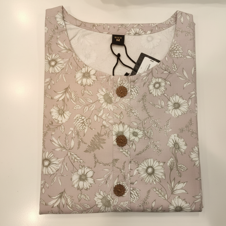 Beige daisy floral print ladies kurti close-up