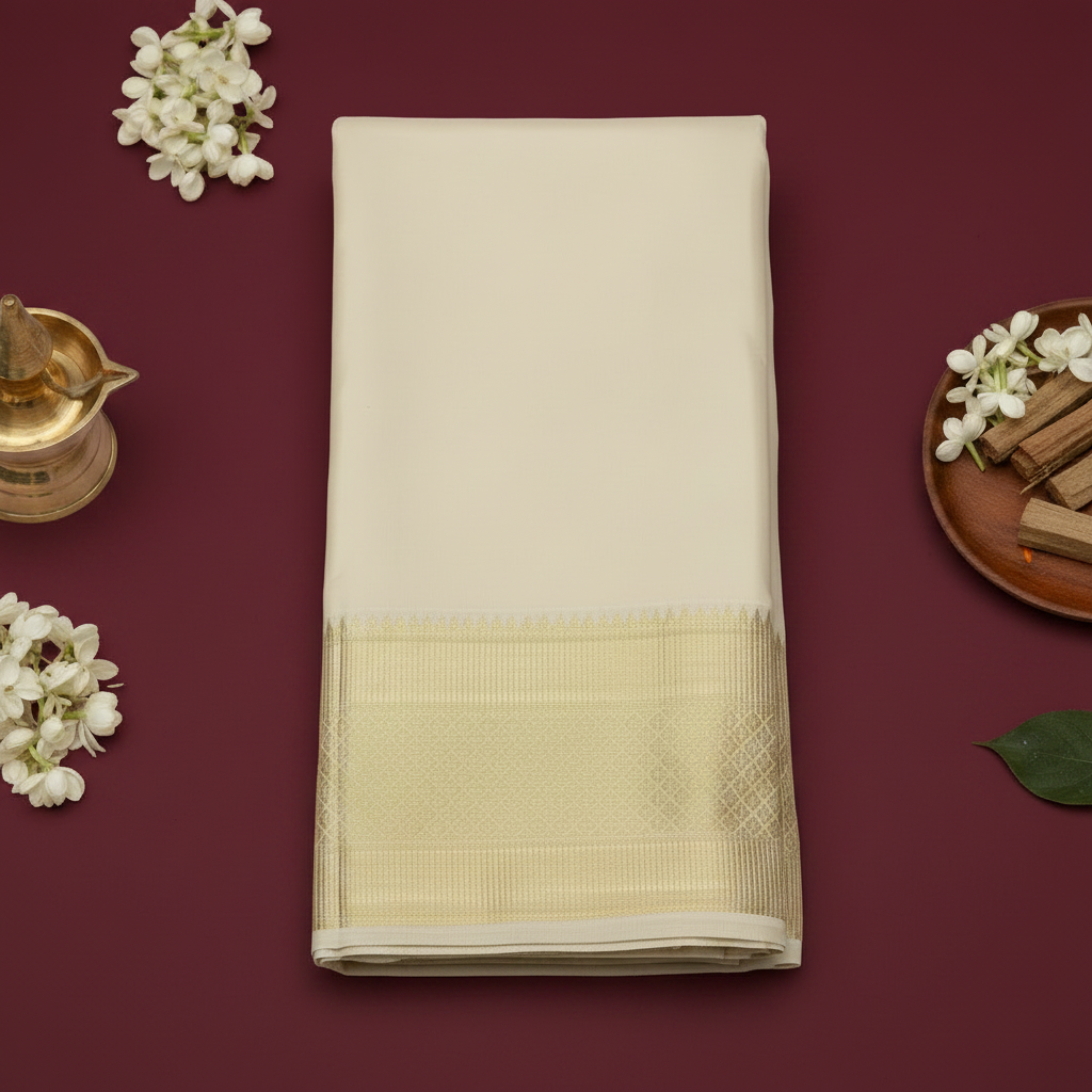 Cream Silk Dhoti – Maroon Background