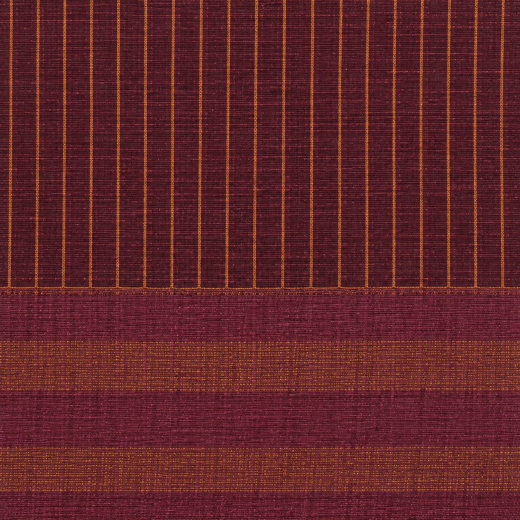 Close-up of plum border with mustard-gold stripe on cotton saree