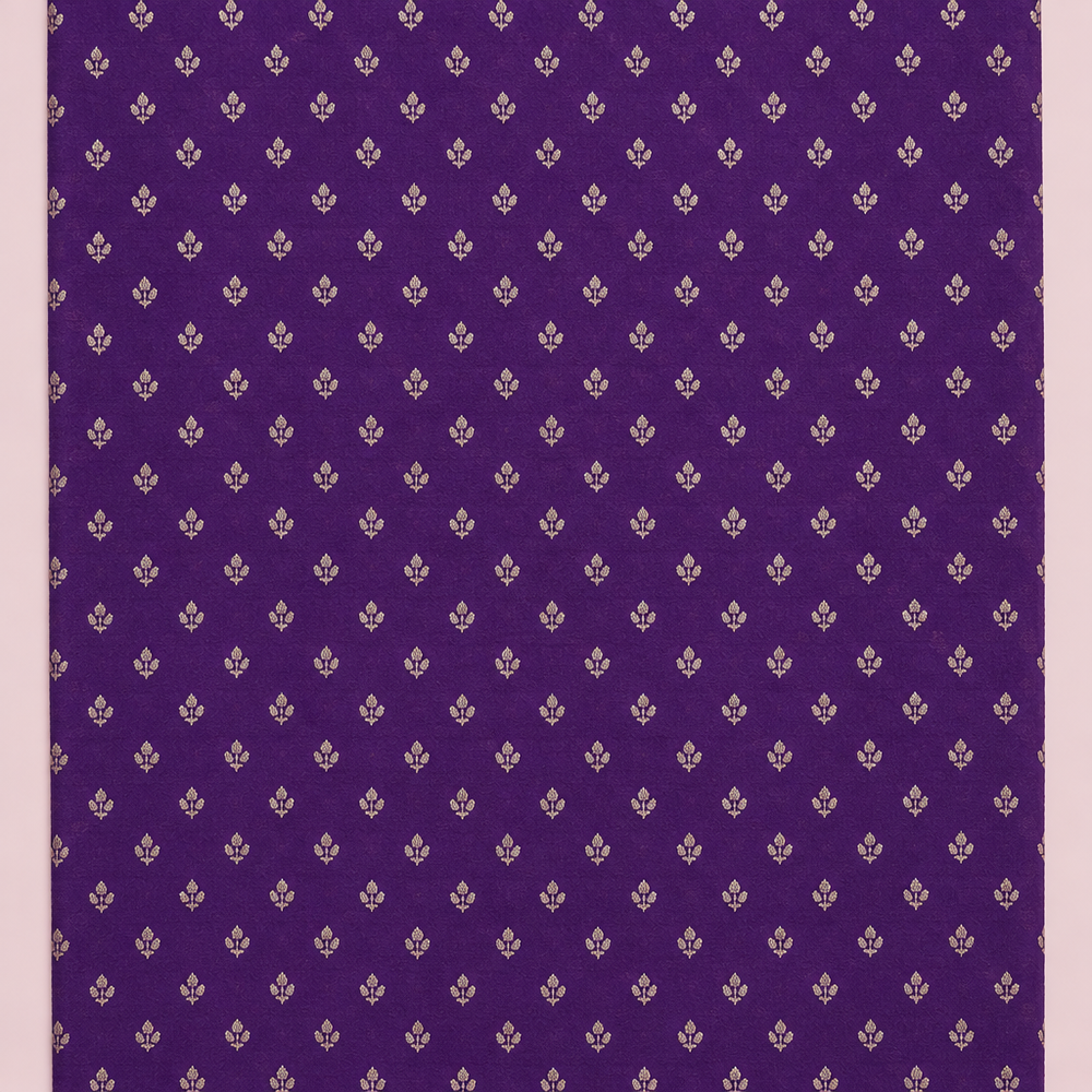 Close-up of the purple saree body with small light motifs