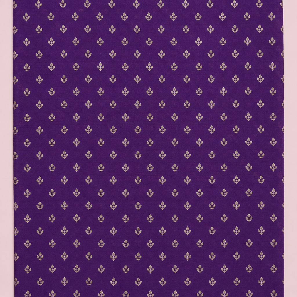 Close-up of the purple saree body with small light motifs