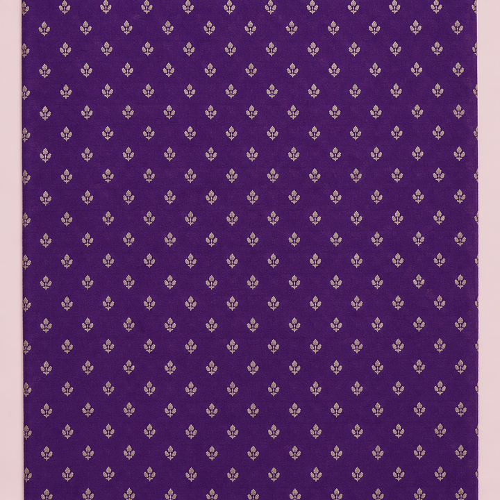 Close-up of the purple saree body with small light motifs