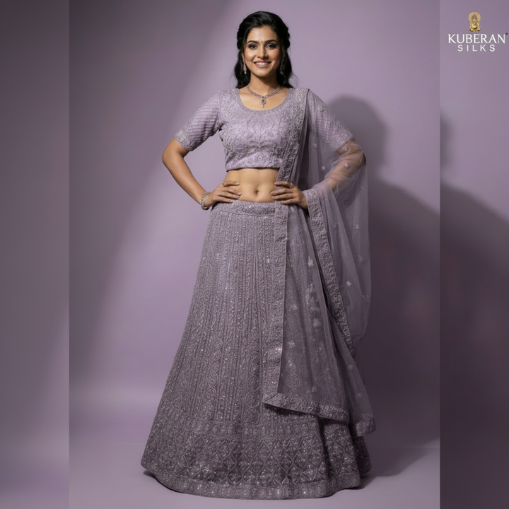 KUBERAN PURPLE UNSTITCHED Embroidered Net Lehenga