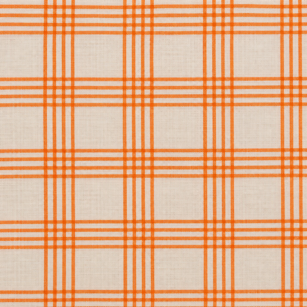 Close-up of orange plaid checks on cream cotton saree body