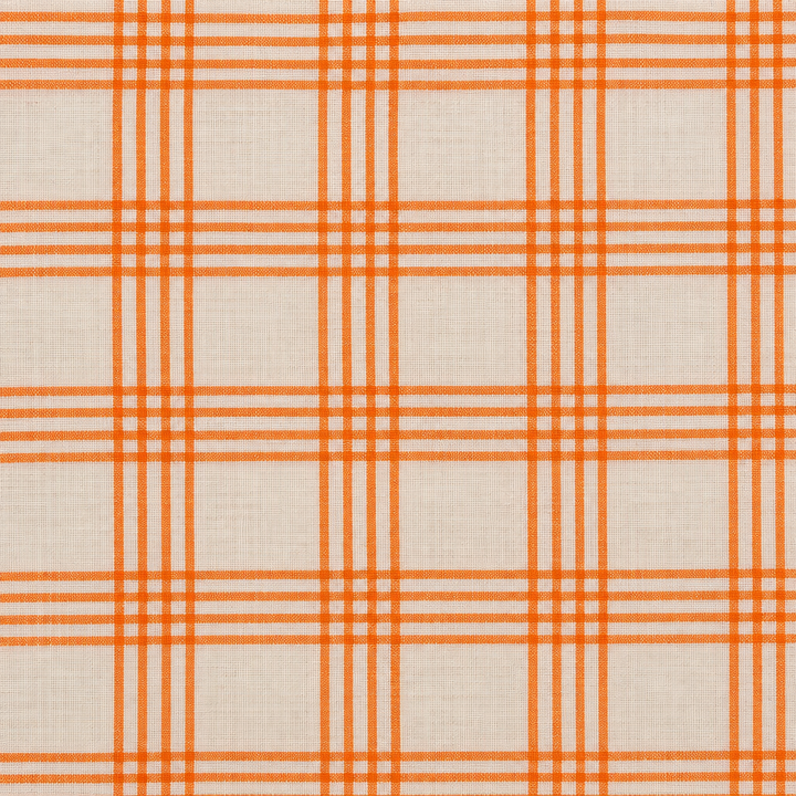 Close-up of orange plaid checks on cream cotton saree body