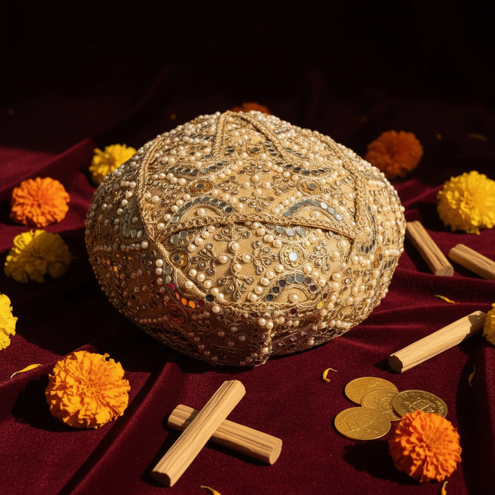 Mysore Peta top-front view on maroon velvet background