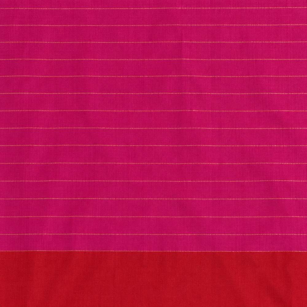 Close-up of pink saree body with fine horizontal lines and red transition