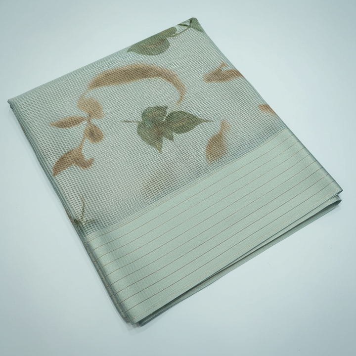 Close-up of the pastel blue Kota cotton saree striped border and pallu