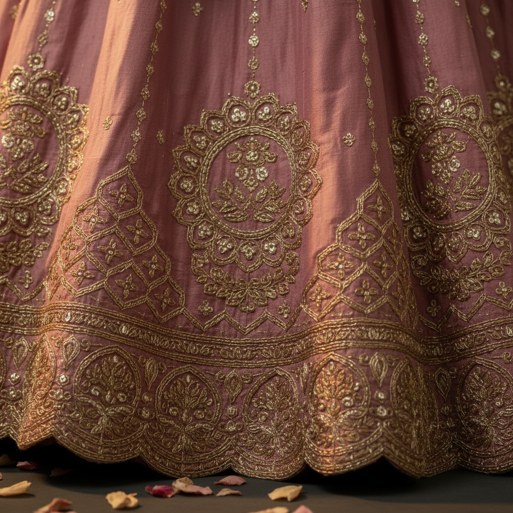 Skirt motif close-up - Gold Zari Embroidery