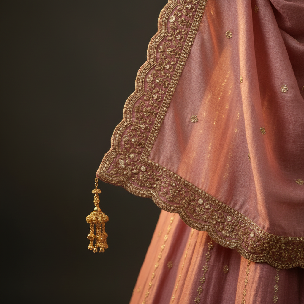 Dupatta close-up - Gold Zari Border