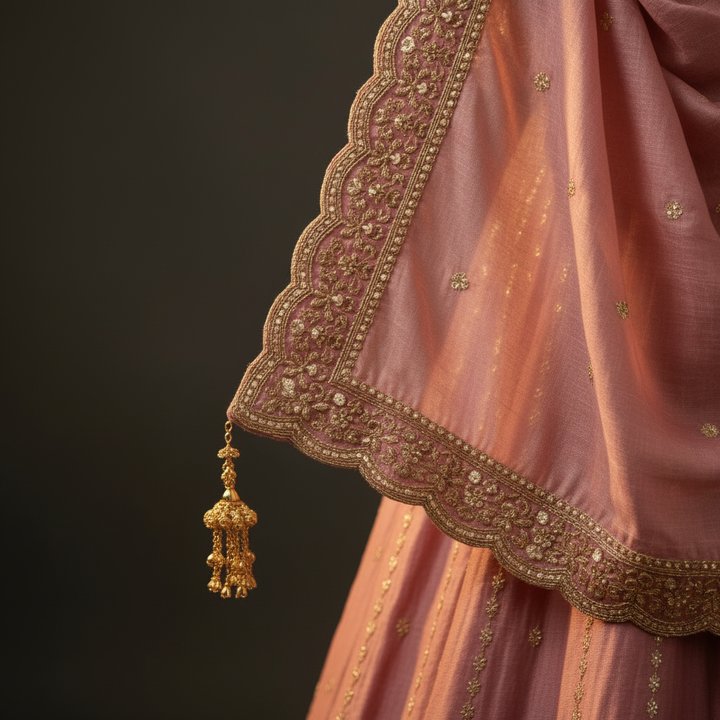 Dupatta close-up - Gold Zari Border