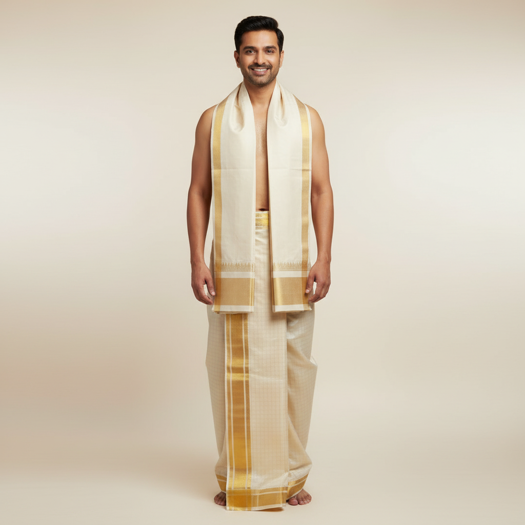 Kuberan Pure Silk Dhoti with Zari Border