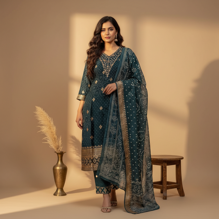 Kuberan Teal Green Embellished Salwar Kameez