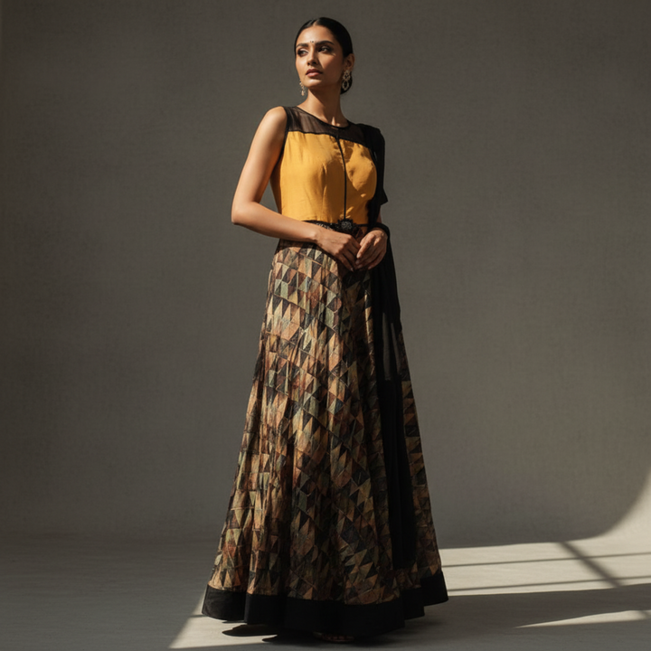 KUBERAN GEOMETRIC PRINT GOWN