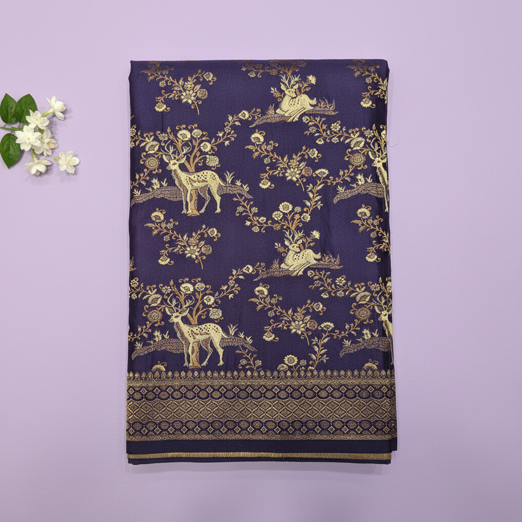 KUBERAN INDIGO MASHRU SEMI BANARASI SILK SAREE