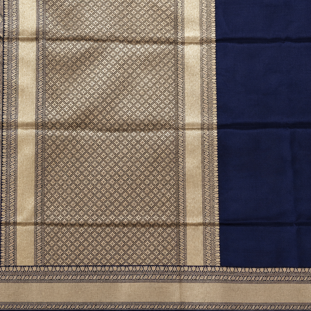 Ink-blue saree panel close-up preview