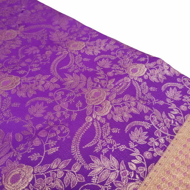 Kuberan Pure Silk Purple Pavada with Pink Golden Border