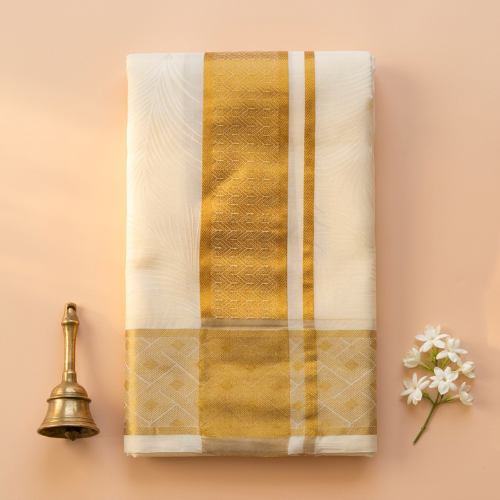 Kuberan Ivory Pure Silk Dhoti with Gold Zari Border