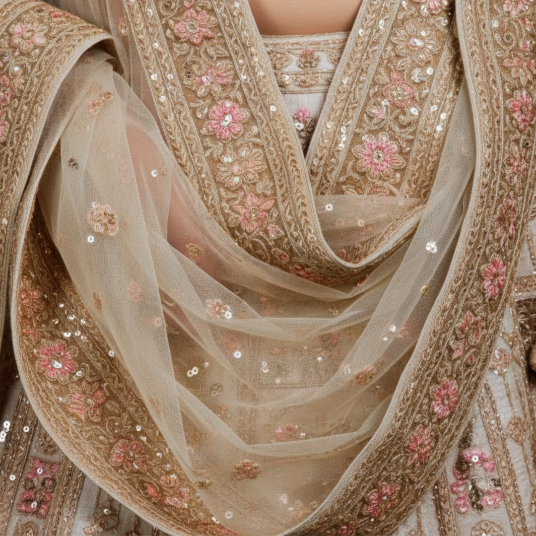 KUBERAN UNSTITCHED PALE BROWN LEHENGA