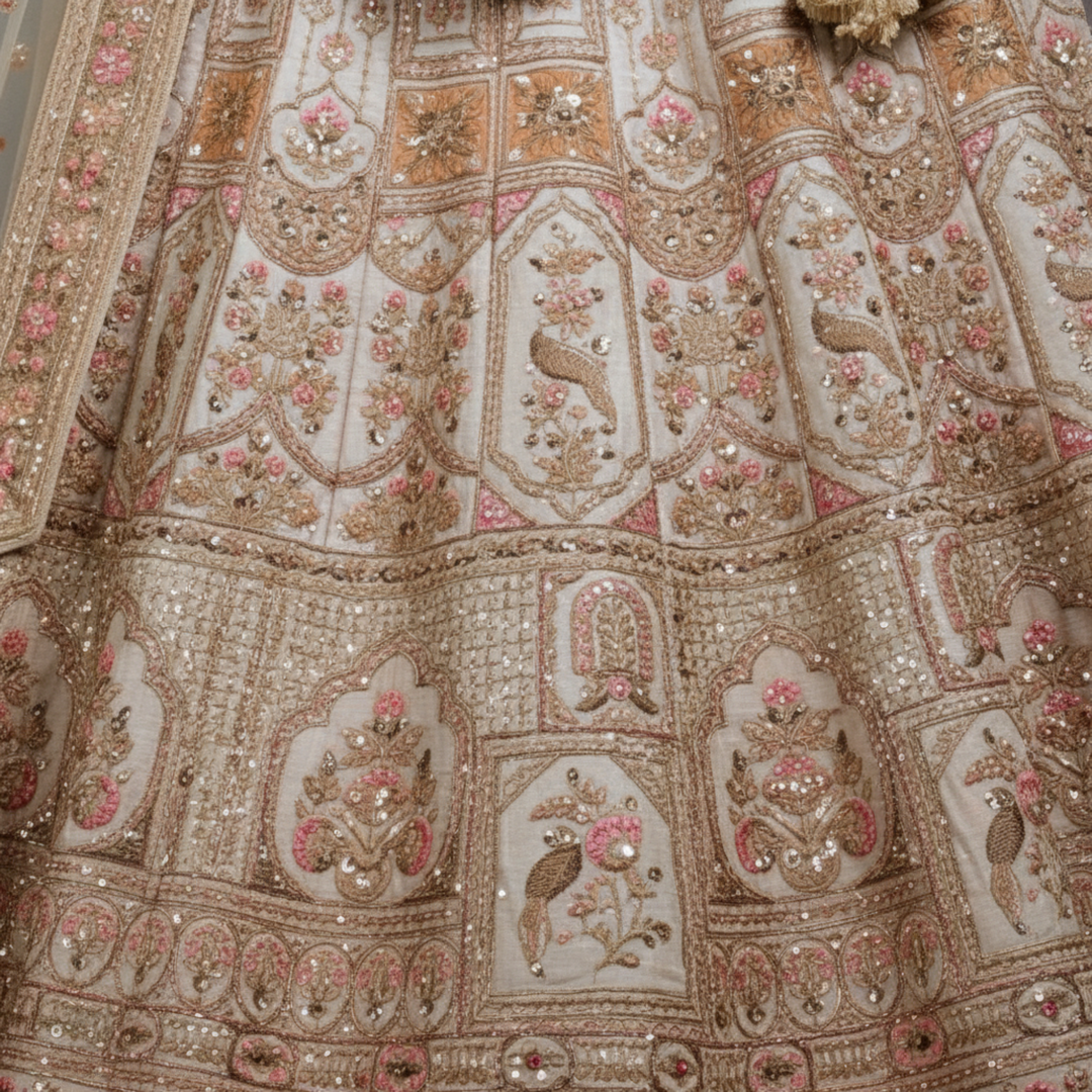 KUBERAN UNSTITCHED PALE BROWN LEHENGA