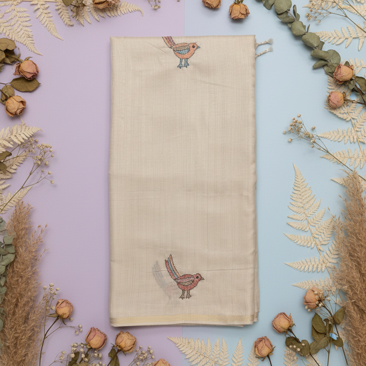 KUBERAN IVORY BEIGE SEMI TUSSAR SILK SAREE