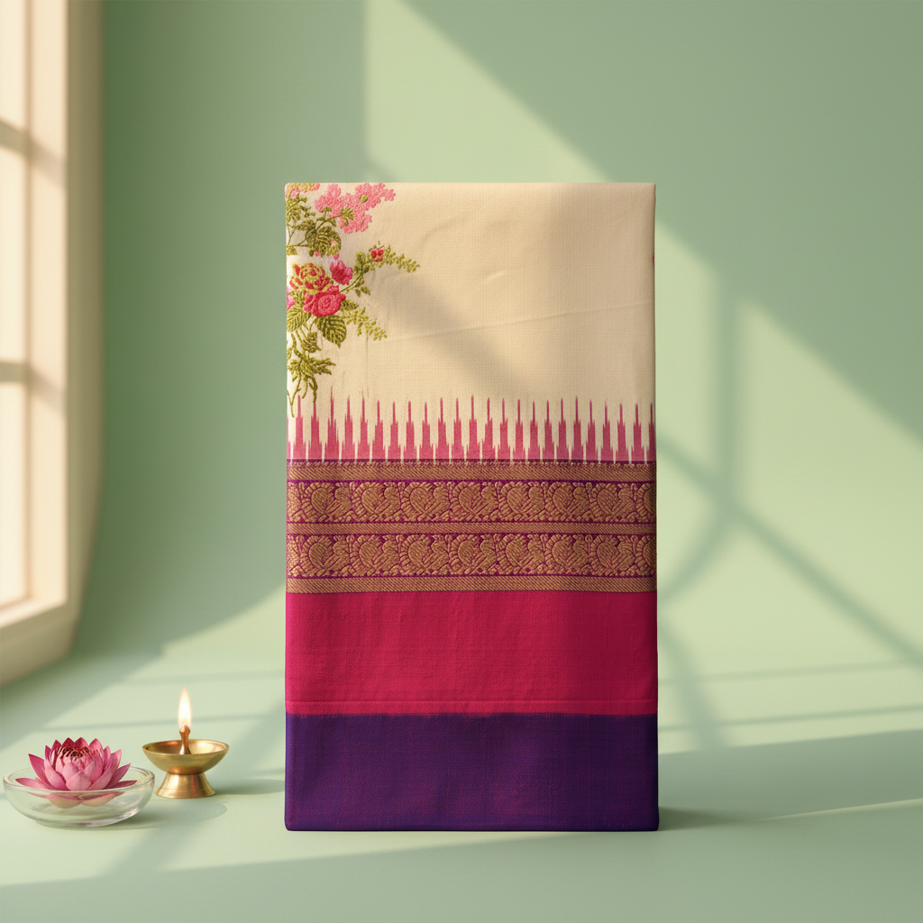 KUBERAN OFF WHITE POCHAMPALLY SILK SAREE