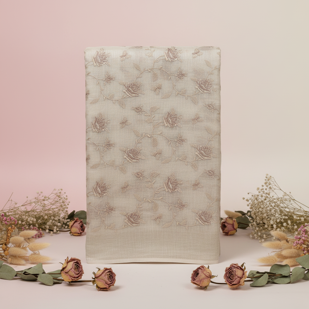 KUBERAN IVORY LINEN COTTON SAREE