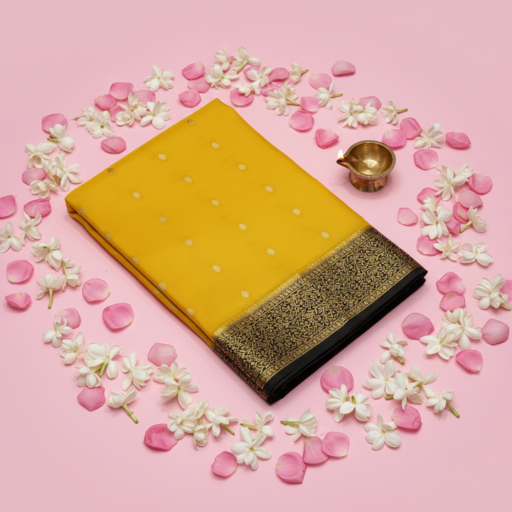 KUBERAN YELLOW PURE CREPE SAREE