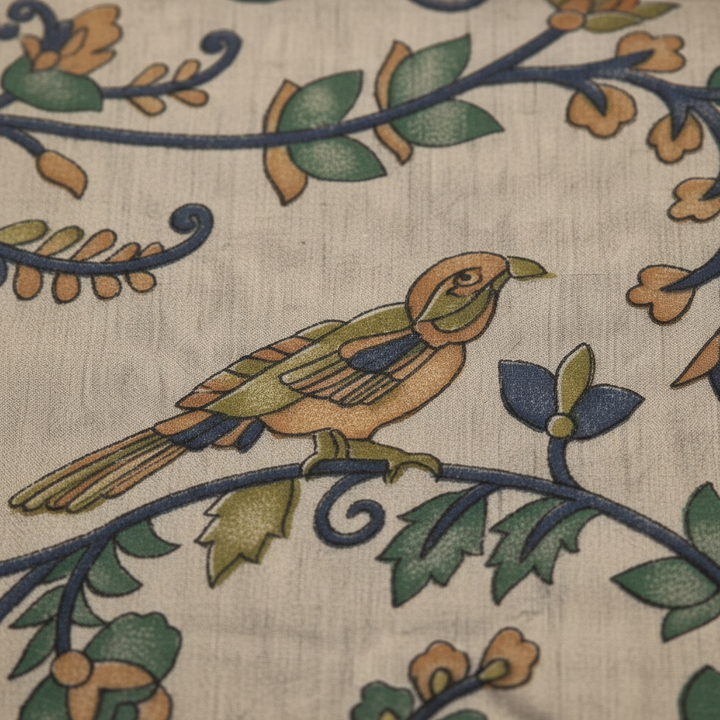 KUBERAN LIGHT GREY PRINTED COTTON SAREE