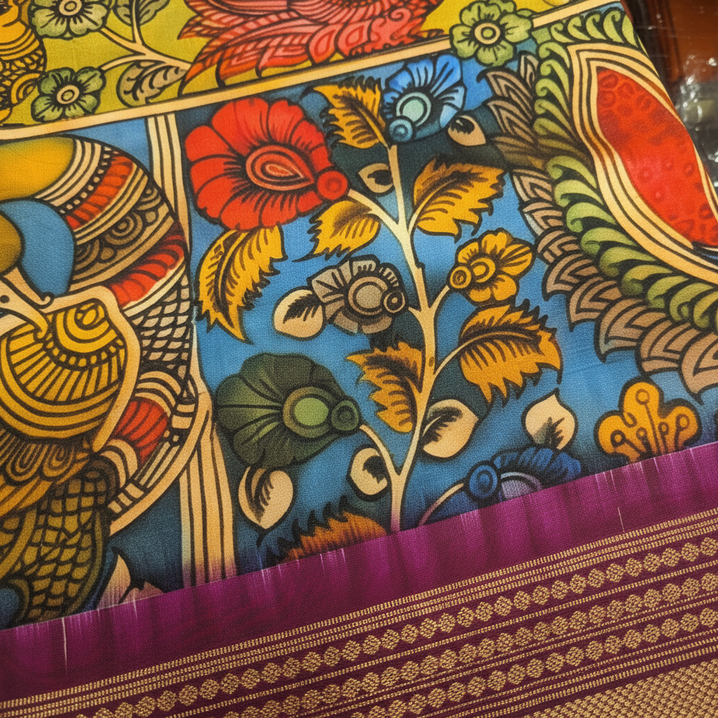 KUBERAN MULTI KALAMKARI POCHAMPALLY SILK SAREE