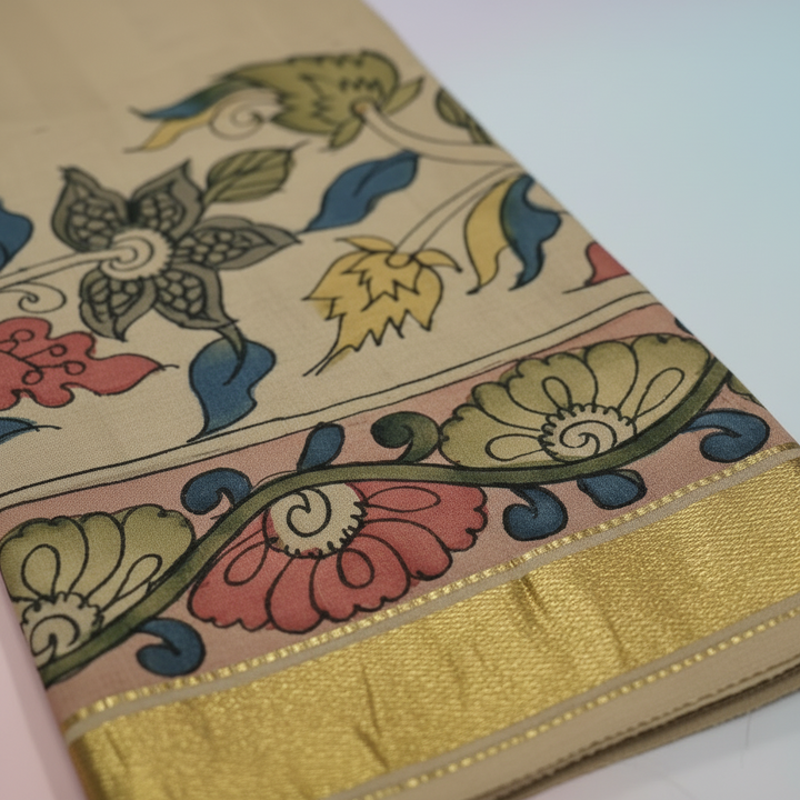 KUBERAN BEIGE KALAMKARI PURE SILK DHOTI
